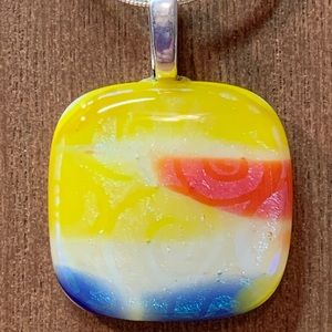 Handcrafted Dichroic Glass Pendant 20” SS Necklace